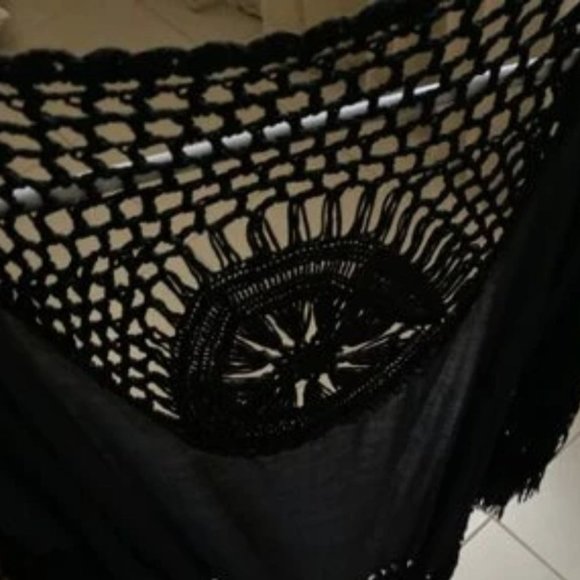 Boho Floral Print Sheer Kimono Beach cover up Black - Picture 7 of 8